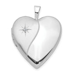 14K White Gold Diamond Polished and Satin Heart Locket