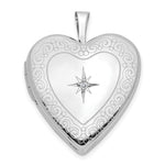 14K White Gold Diamond Star with Side Swirl Edge Heart Locket