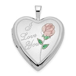 14K White Gold Pink and Green Enamel Rose I LOVE YOU Script Heart Locket