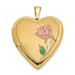 14K Pink and Green Enamel Rose Heart Locket