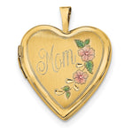 14k Pink and Green Enameled Floral MOM Script Heart Locket