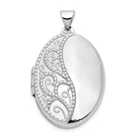14k White Gold Fancy Half Swirl Design Oval Locket