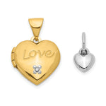 14k Two-tone Diamond LOVE with Poem on Reverse with Heart Charm Heart Locket