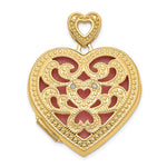 14k Diamond Vintage Filigree with Pink Fabric Interior Heart Locket