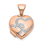 14k Rose Gold with White Rhodium Interlocked Hearts Heart Locket