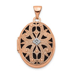 14k Rose Gold w/Diamond & Black Fabric Vintage Oval Locket