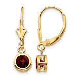 14k Round Garnet Bezel Leverback Dangle Earrings