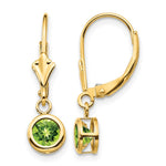 14k Round Peridot Bezel Leverback Dangle Earrings