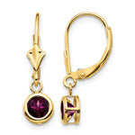 14k Round Rhodolite Garnet Bezel Leverback Dangle Earrings