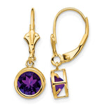 14k Round Amethyst Bezel Leverback Dangle Earrings