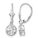14k White Gold Round Cubic Zirconia Bezel Leverback Dangle Earrings