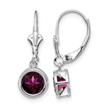 14k White Gold Round Rhodolite Garnet Bezel Leverback Dangle Earrings