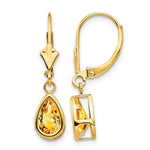 14k 8x Pear Citrine Bezel Leverback Dangle Earrings