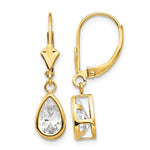 14k 8x Pear Cubic Zirconia Bezel Leverback Dangle Earrings