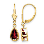 14k 8x Pear Garnet Bezel Leverback Dangle Earrings
