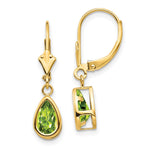 14k 8x Pear Peridot Leverback Earrings