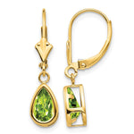 14k 8x Pear Peridot Bezel Leverback Dangle Earrings