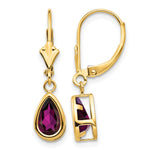 14k 8x Pear Rhodolite Garnet Bezel Leverback Dangle Earrings
