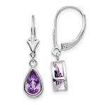 14k White Gold 8x Pear Amethyst Leverback Earrings