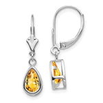 14k White Gold 8x Pear Citrine Leverback Earrings