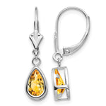 14k White Gold 8x Pear Citrine Bezel Leverback Dangle Earrings