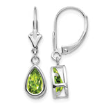 14k White Gold 8x Pear Peridot Bezel Leverback Dangle Earrings