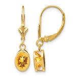 14k 7x Oval Citrine Bezel Leverback Dangle Earrings