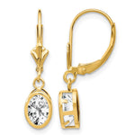 14k 7x Oval Cubic Zirconia Bezel Leverback Dangle Earrings