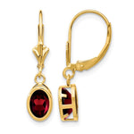 14k 7x Oval Garnet Bezel Leverback Dangle Earrings