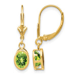 14k 7x Oval Peridot Bezel Leverback Dangle Earrings