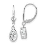 14k White Gold 7x Oval Cubic Zirconia Leverback Earrings