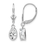 14k White Gold 7x Oval Cubic Zirconia Bezel Leverback Dangle Earrings
