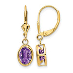 14k 8x Oval Amethyst Bezel Leverback Dangle Earrings