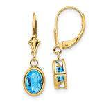14k 8x Oval Blue Topaz Leverback Earrings