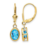14k 8x Oval Blue Topaz Bezel Leverback Dangle Earrings
