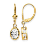 14k 8x Oval Cubic Zirconia Bezel Leverback Dangle Earrings