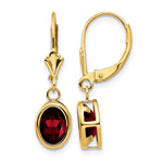 14k 8x Oval Garnet Bezel Leverback Dangle Earrings