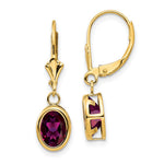 14k 8x Oval Rhodolite Garnet Leverback Earrings