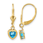 14k Heart Blue Topaz Bezel Leverback Dangle Earrings