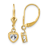 14k Heart Cubic Zirconia Bezel Leverback Dangle Earrings