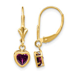 14k Heart Rhodolite Garnet Bezel Leverback Dangle Earrings