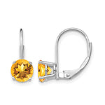 14k White Gold Round Citrine Leverback Earrings