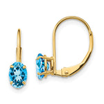 14k 6x Oval Blue Topaz Leverback Earrings