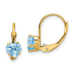 14k Heart Blue Topaz Leverback Earrings