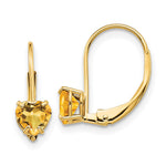 14k Heart Citrine Leverback Earrings