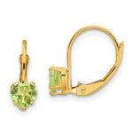 14k Heart Peridot Leverback Earrings