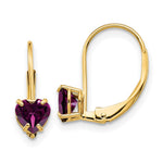 14k Heart Rhodolite Garnet Leverback Earrings