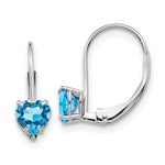 14k White Gold Heart Blue Topaz Leverback Earrings