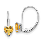 14k White Gold Heart Citrine Leverback Earrings