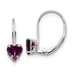 14k White Gold Heart Rhodolite Garnet Leverback Earrings